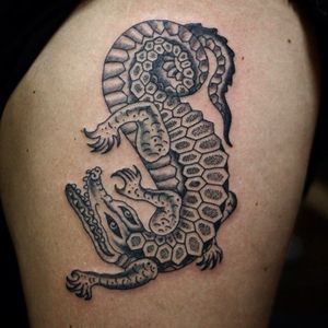 Tattoo by Franco Maldonado #FrancoMaldonado #blackandgrey #illustrative #newtraditional #darkart #surreal #crocodile #alligator #animal #dotwork #linework #pattern