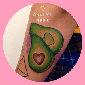 Love avocados. Tattoo by Brooklyn Seawright. #heart #love #avocado #traditional #BrooklynSeawright