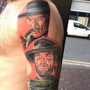 The good and the bad, by @coozyntattoo #filmdirectorstattoo #ClintEastwood #western #portrait