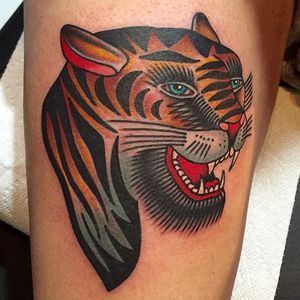 Tiger Tattoo by Mikey Holmes #tiger #BertGrimm #oldschool #traditional #MikeyHolmes