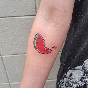Watermelon tattoo by Sarah Knapp. #watermelon #fruit #tropical #melon #juicy #traditional #summer