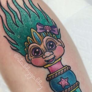 Troll Doll tattoo by Stabby Gabby. #troll #doll #trolldoll #toy #StabbyGabby #torch #90s #90stattoo