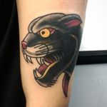 Black panther tattoo by Hannah Louise Trunwitt #HannahLouiseTrunwitt #panther #traditional #tattooapprentice