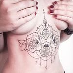Underboob rose design #MelinaWendlandt #roses #floral #linework #dotwork #btattooing #sternum #underboob #subtle