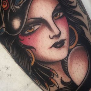 Panther lady via instagram jon_ftw #panther #traditional #color #jonftw #portrait #americantraditional #ladyhead