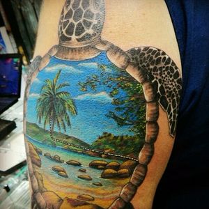 #GuinhoTattoo #Brasil #Brazil #brazilianartist #tatuadoresdobrasil #turtle #tartaruga #paisagem #praia #beach