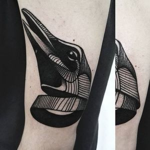 Blackwork Bird Tattoo by Evel Qbiak #Blackwork #BlackworkTattoos #BlackInk #ContemporaryTattoos #ModernTattoos #BlackInk #BlackworkArtists #Bird #Birdhead #EvelQbiak