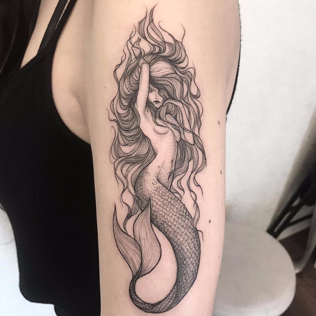 Mermaid by black3Graven on DeviantArt  Mermaid tattoo Thigh piece  tattoos Tattoos