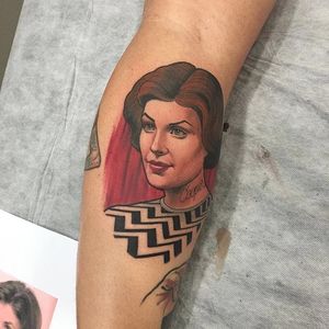 Twin Peaks portrait tattoo by Mimi Madriz. #MimiMadriz #neotraditional #portrait #twinpeaks #tv