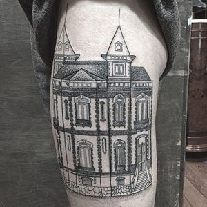 Fine architecture tattoo by Frank Carrilho. #architecture #linework #architecturetattoo #blackwork #FrankCarrilho