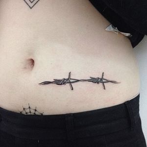 Barbed wire tattoo by René O'Donnell-Gibson. #ReneODonnelGibson #rene #linework #folktraditional #barbedwire