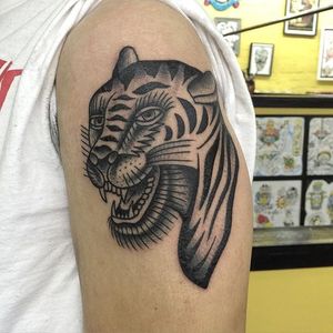 Tiger Tattoo by Tad Peyton #tiger #BertGrimm #oldschool #traditional #TadPeyton