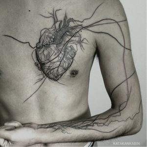 Anatomical heart tattoo by Katakankabin #Katakankabin #linework #sketch #abstract #anatomicalheart