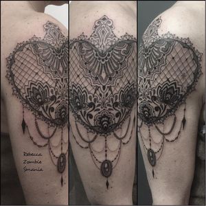 Tattoo by Rebecca Zombie Smania #lace #ornamental #shoulder #heart #RebeccaZombieSmania