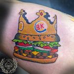 Crown yourself a Burger King with this tattoo by Katie Cain. #burgerking #traditional #cheeseburger #burger #KatieCain