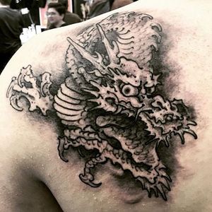Dragon Tattoo by Ganji #dragon #japanesedragon #japanese #darkjapanese #blackwork #japaneseblackwork #threetides #Ganji #GanjiBang