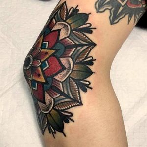 Elbow tattoo by Mico. #elbow #painful #traditional #traditionalamerican #traditional #mandala #mico