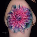 Vibrant Dahlia by Phil Garcia #PhilGarcia #realism #realistic #hyperrealism #color #Dahlia #flower #fluorescent #nature #tattoooftheday