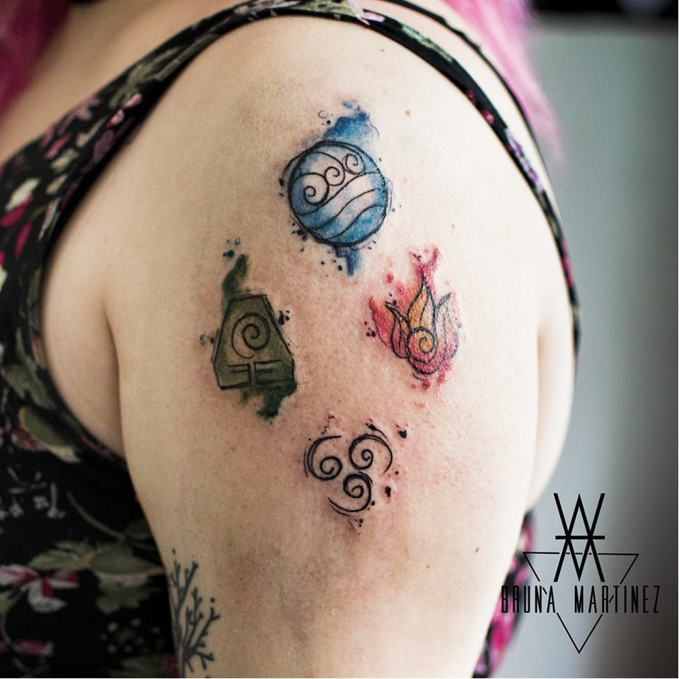 Tattoos que representam os 4 elementos (Fogo, Água, Terra e Ar)