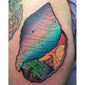 Seashell Tattoo by Katie McGowan #Traditional #BoldTattoos #ColorfulTattoos #Colorful #KatieMcGowan