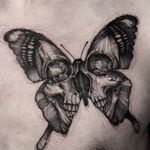 Intense black and grey skull-winged butterfly (IG—bk_tattooer). #blackandgrey #butterfly #skull