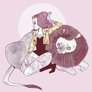 Tattooed girl with a lion illustration by Heather Mahler. #HeatherMahler #illustration #art #tattooart #tattooedwomen #girls #watercolor #lion