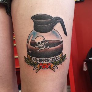 Coffee pot by Steve Morgan (via IG --  brassanchortattoolounge) #stevemorgan #coffee #coffeepot #coffeetattoo #coffeepottattoo