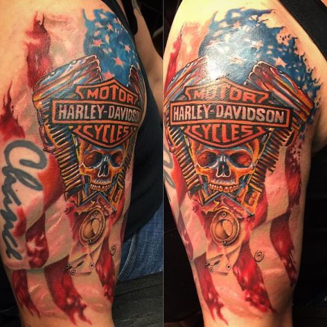 harley davidson logo with flames tattoo