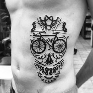 Bike tattoo by darksideofthewall on Instagram. #bike #fixie #biker #cyclist #biking #sport #sugarskull #skull