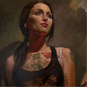 Gorgeous portrait painting by Michael Foulkrod #MichaelFoulkrod #art #painting #tattooedlady #portrait
