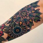 Bold and colorful mandala tattoo by Mico @Micotattoo #Micotattoo #Mico #mandala #flower #bold