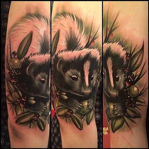 Skunk Tattoo by Aimee Cornwell #Skunk #SkunkTattoo #AnimalTattoo #WildlifeTattoos #AimeeCornwell