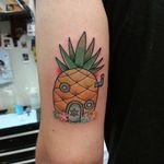 SpongeBob SquarePants tattoo by Dereck Galicia. #spongebob #spongebobsquarepants #cartoon #nickelodeon #tvshow #pineapple