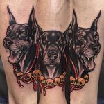 Doberman trifecta by Sulhong Tattooer. #neotraditional #styledrealism #dog #doberman #SulhongTattooer