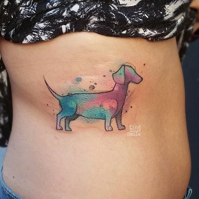Watercolor dog and arms tattoo  Tattoogridnet