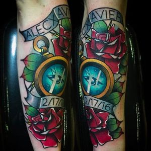 Solid and vibrant compass and roses. Tattoo done by Shane Klos. #shaneklos #neotraditional #illustrative #revolutioninkstudio #rose #compass