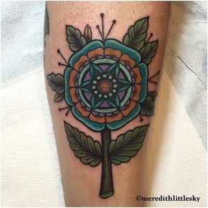 Traditional flower tattoo by Meredith Little Sky. #flower #traditional #mandala #MeredithLittleSky