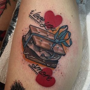 Sweet s'more tattoo by Jody Dawber. #marshmallow #smore #toastedmarshmallow #JodyDawber #neotraditional