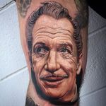 Vincent Price Tattoo by Tony Sklepic #VincentPrice #VincentPriceTattoos #ActorTattoos #HollywoodTattoos #ClassicActor #TonySklepic #actorportrait #hollywood #portrait