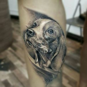 Darling black and grey realism beagle tattoo by Sameer Patange. #dog #beagle #realism #blackandgrey #blackandgreyrealism #SameerPatange