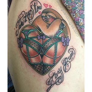Sloth bum tattoo by @Guen_Douglas. #GuenDouglas #traditional #butt #bum #sexy #underwear #nsfw #heart #sloth