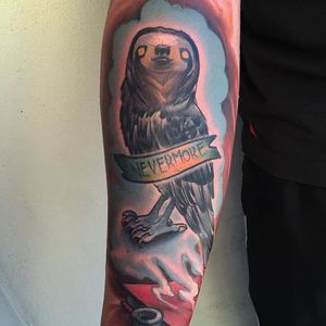 Raven Sloth Tattoo by Eddie Stacey #sloth #slothtattoo #slothtattoos #slothdesign #funtattoos #EddieStacey