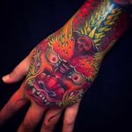 Brutal looking dragon head on a hand. Really nice tattoo by Jun Teppei. #junteppei #dragon #ryu #handtattoo #japanesetattoo