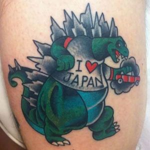 Godzilla tattoo, artist unknown. #Godzilla #japanese #monster #movie #funny