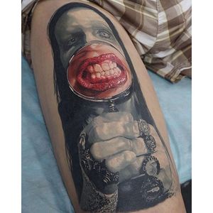 Marilyn Manson tattoo by Alexander Slobodyan. #MarilynManson #paleemperor #music #band #goth #alternative #metal #dark #portrait #colorrealism #AlexanderSlobodyan