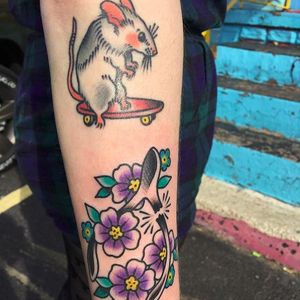 Yo, fuck this wishbone tattoo, right now skateboarding mouse OWNS EVERYTHING. Both by Ashley Dawn (via IG --  vikingashley) #ashleydawn #skateboard #skateboarding #wishbone #wishbonetattoo