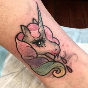 A blood-thirsty unicorn by Ly Moloney (via IG-lyaleister) #traditional #illustrative #colorful #pastel #girly #cute #lymoloney