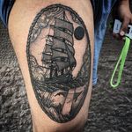 Ship Tattoo by Will Pacheco #ship #shiptattoo #blackwork #blackworktattoo #blackworktattoos #blackink #blackinktattoo #blackworkartist #WillPacheco