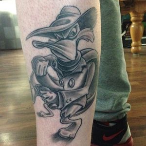 Darkwing Duck by Patrick Glassl (via IG -- paddys.tattoos) #PatrickGlassl #darkwingduck #disney #darkwingducktattoo #diseytattoo