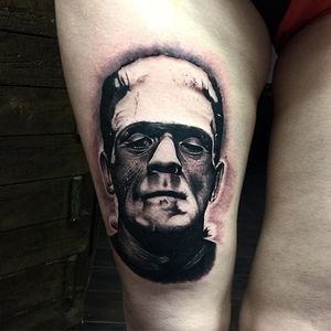 Kyle "Egg" Williams' (IG— egg_ink) rendition of Frankenstein's monster. #blackandgrey #Frankensteinsmonster #KyleEggWilliams #portraiture #horror #monsters #frankenstein #halloween